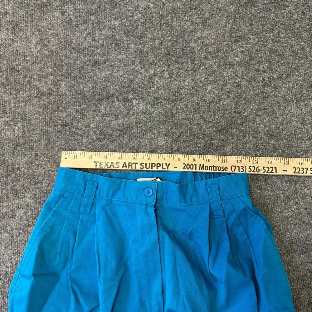 Vintage Shorts Womens Size 26 Teal Blue Pleated High Waist Elastic Back Casual